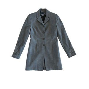 Tristan & Iseut Gray‎ Long Length Embroidered Blazer Jacket Lined Gray Button 2